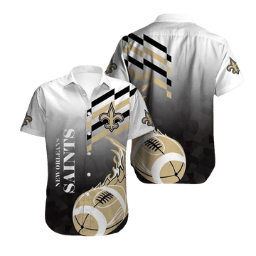 New Orleans Saints White Grey Flame Ball Hawaiian Shirt - Moonbestprint