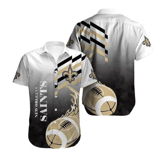 New Orleans Saints White Grey Flame Ball Hawaiian Shirt - Moonbestprint