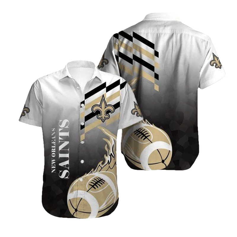 New Orleans Saints White Grey Flame Ball Hawaiian Shirt - Moonbestprint