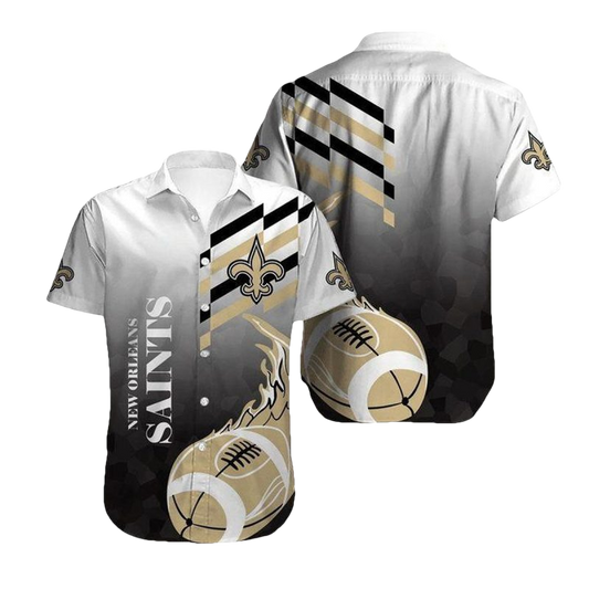 New Orleans Saints White Grey Flame Ball Hawaiian Shirt - Moonbestprint