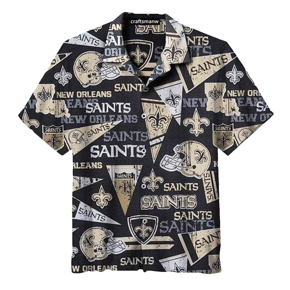 New Orleans Saints Vintage Black Hawaiian Shirt - Moonbestprint