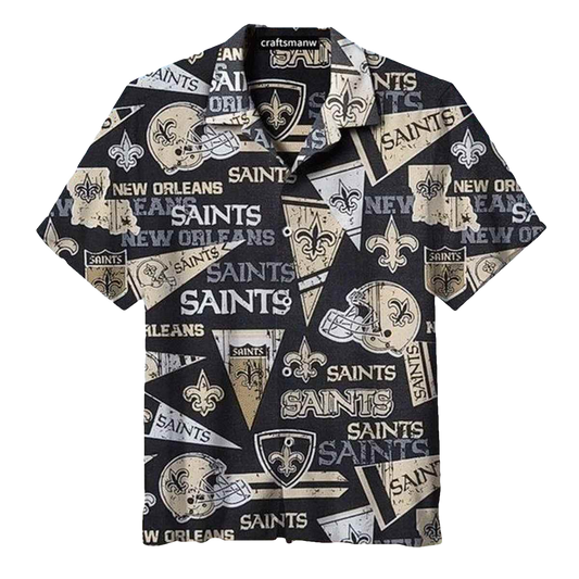 New Orleans Saints Vintage Black Hawaiian Shirt - Moonbestprint