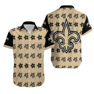 New Orleans Saints Turtle And Fleur de lis Tan Pattern Hawaiian Shirt - Moonbestprint