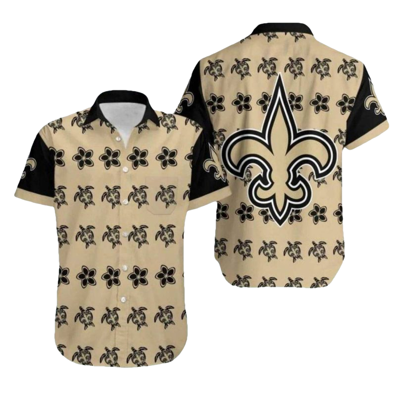 New Orleans Saints Turtle And Fleur de lis Tan Pattern Hawaiian Shirt - Moonbestprint
