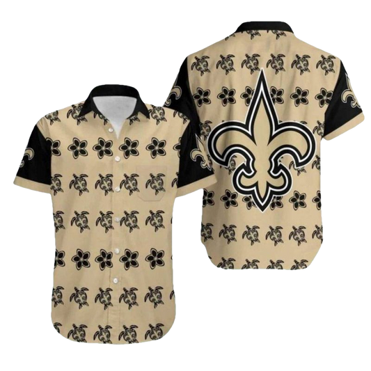 New Orleans Saints Turtle And Fleur de lis Tan Pattern Hawaiian Shirt - Moonbestprint