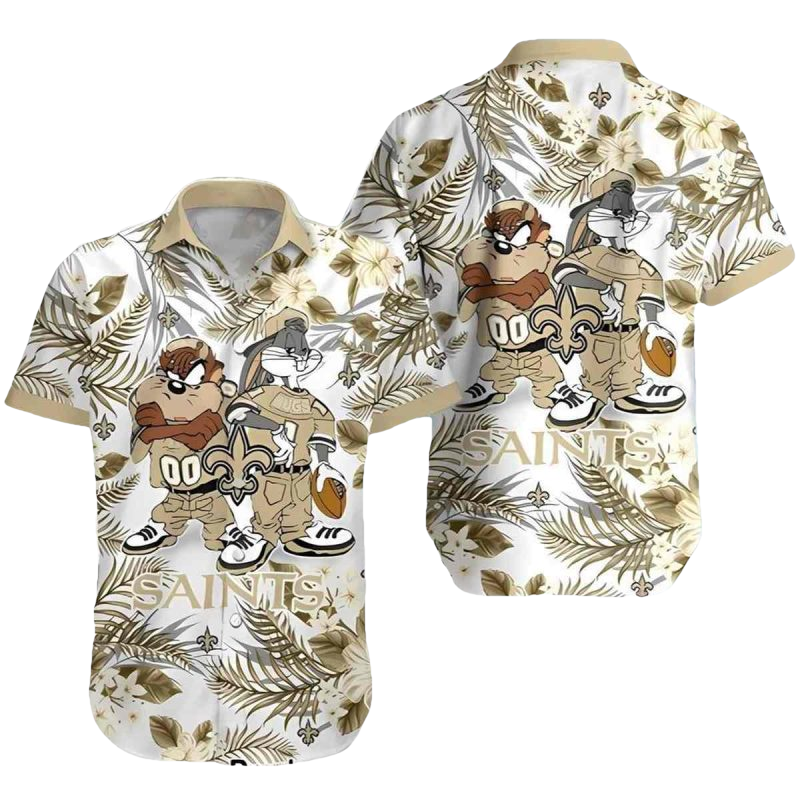 New Orleans Saints Taz And Bugs Tropical Hawaiian Shirt - Moonbestprint