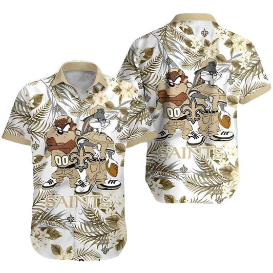 New Orleans Saints Taz And Bugs Tropical Hawaiian Shirt - Moonbestprint