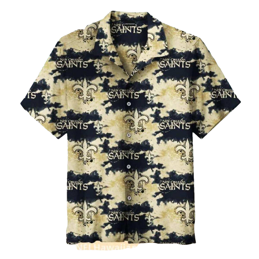 New Orleans Saints Tie Dye Gold And Black Hawaiian Shirt - Moonbestprint