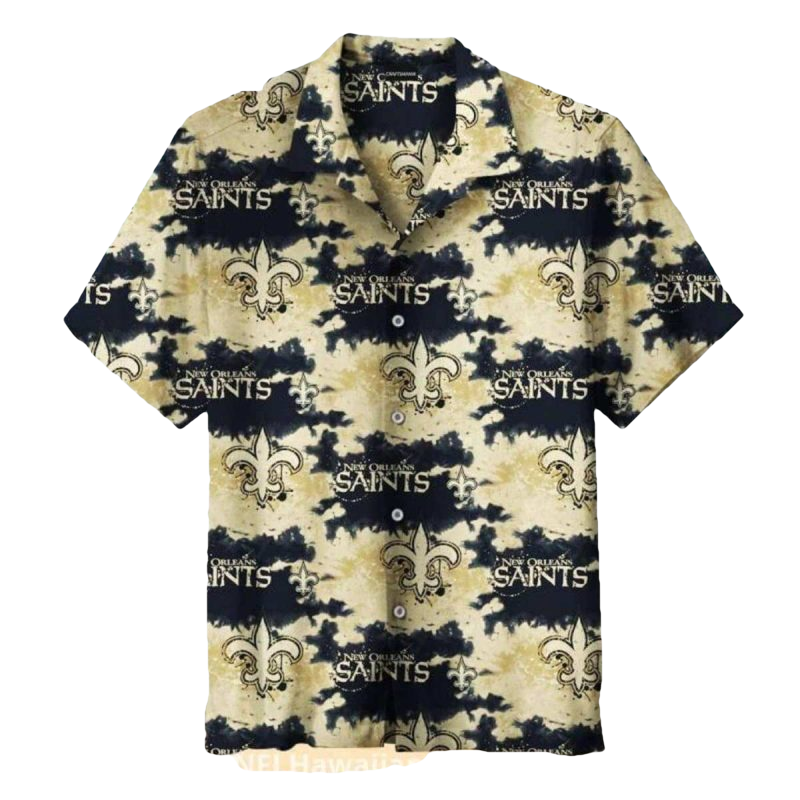 New Orleans Saints Tie Dye Gold And Black Hawaiian Shirt - Moonbestprint