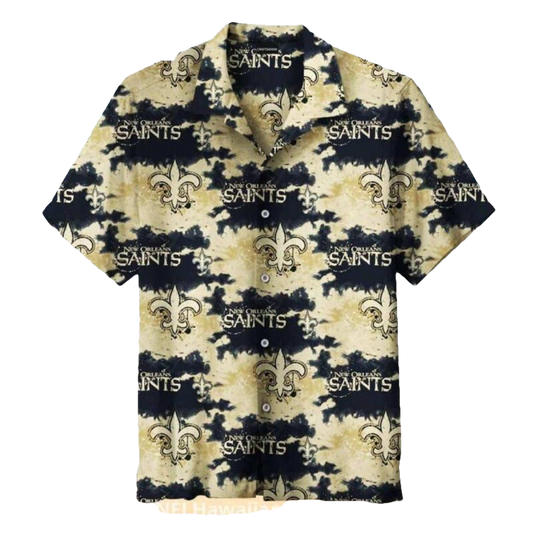New Orleans Saints Tie Dye Gold And Black Hawaiian Shirt - Moonbestprint