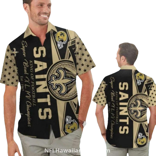 New Orleans Saints Super Bowl Champions Gold And Black Hawaiian Shirt - Moonbestprint