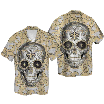 New Orleans Saints Sugar Skull Hawaiian Shirt - Moonbestprint