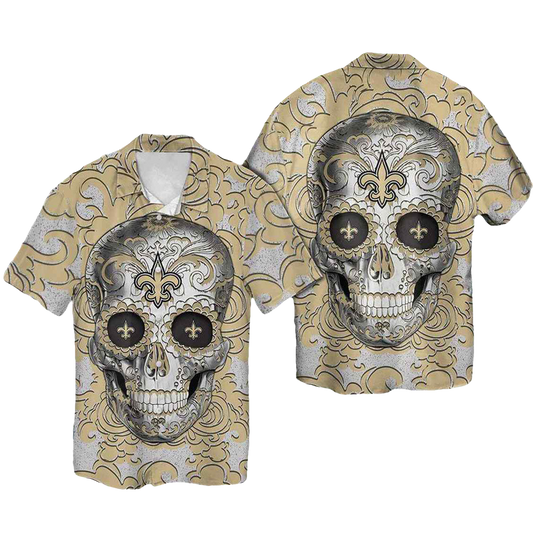 New Orleans Saints Sugar Skull Hawaiian Shirt - Moonbestprint