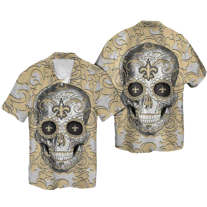 New Orleans Saints Sugar Skull Hawaiian Shirt - Moonbestprint
