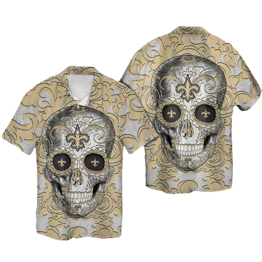 New Orleans Saints Sugar Skull Hawaiian Shirt - Moonbestprint