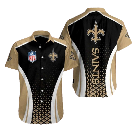 New Orleans Saints Stardom Swirl Black And Gold Hawaiian Shirt - Moonbestprint