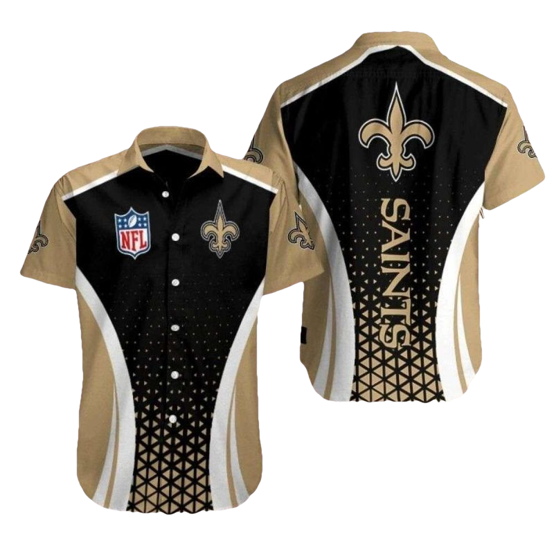 New Orleans Saints Stardom Swirl Black And Gold Hawaiian Shirt - Moonbestprint