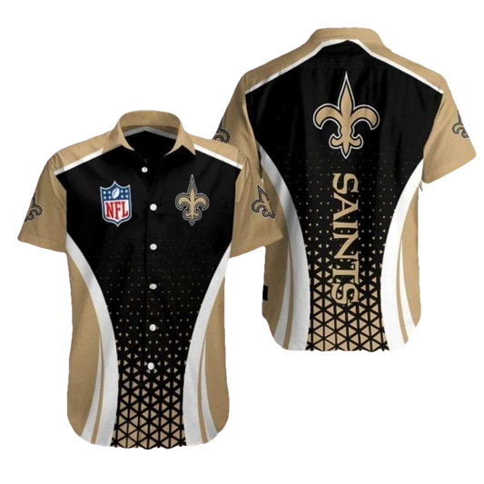 New Orleans Saints Stardom Swirl Black And Gold Hawaiian Shirt - Moonbestprint