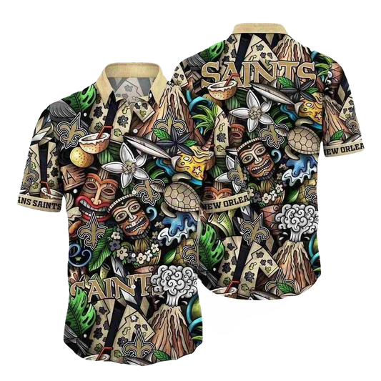 New Orleans Saints Saints Tribal Totem Hawaiian Shirt - Moonbestprint