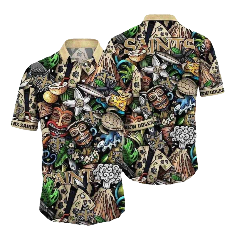 New Orleans Saints Saints Tribal Totem Hawaiian Shirt - Moonbestprint