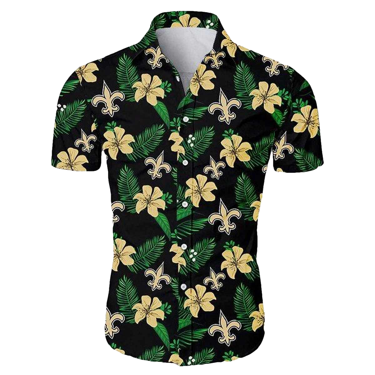 New Orleans Saints ropical Flower Summer Black Hawaiian Shirt - Moonbestprint