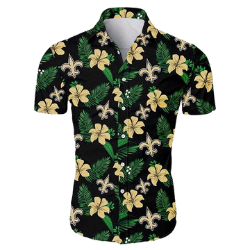 New Orleans Saints ropical Flower Summer Black Hawaiian Shirt - Moonbestprint