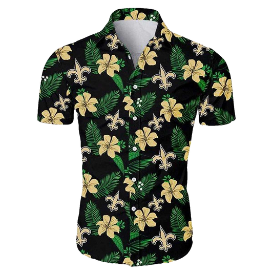 New Orleans Saints ropical Flower Summer Black Hawaiian Shirt - Moonbestprint