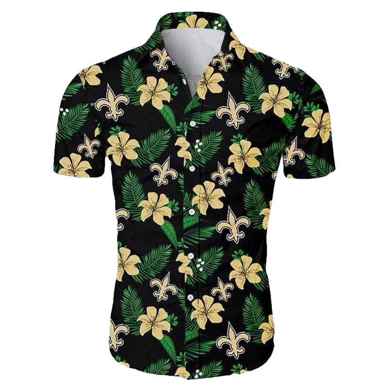New Orleans Saints ropical Flower Summer Black Hawaiian Shirt - Moonbestprint