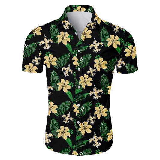 New Orleans Saints ropical Flower Summer Black Hawaiian Shirt - Moonbestprint