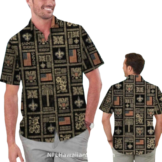 New Orleans Saints Polynesian Tribal Pattern Hawaiian Shirt - Moonbestprint