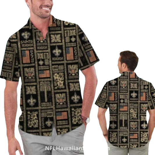 New Orleans Saints Polynesian Tribal Pattern Hawaiian Shirt - Moonbestprint