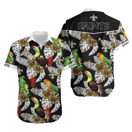 New Orleans Saints Parrot Above Flower Hawaiian Shirt - Moonbestprint