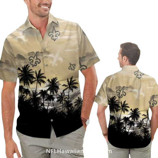 New Orleans Saints Logo Palm Tree Sunset Hawaiian Shirt - Moonbestprint