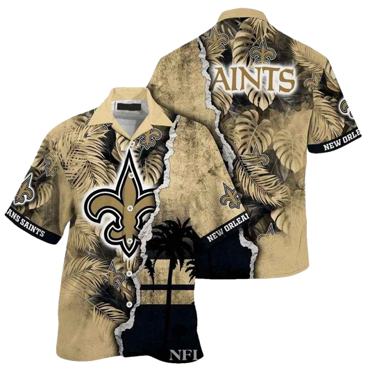 New Orleans Saints Logo Lover Palm Leaves Hawaiian Shirt - Moonbestprint