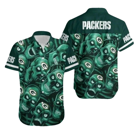 Green Bay Packers Green Skull Pattern Hawaiian Shirt - Moonbestprint