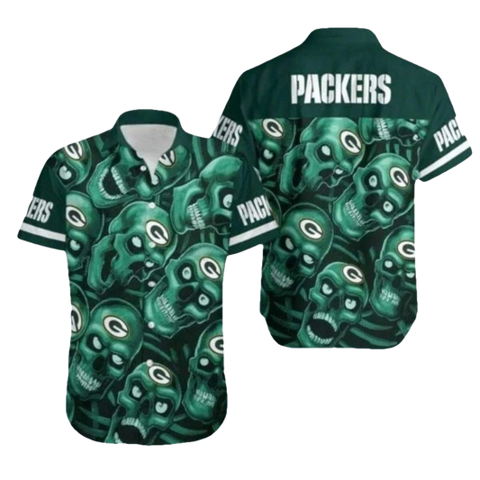 Green Bay Packers Green Skull Pattern Hawaiian Shirt - Moonbestprint