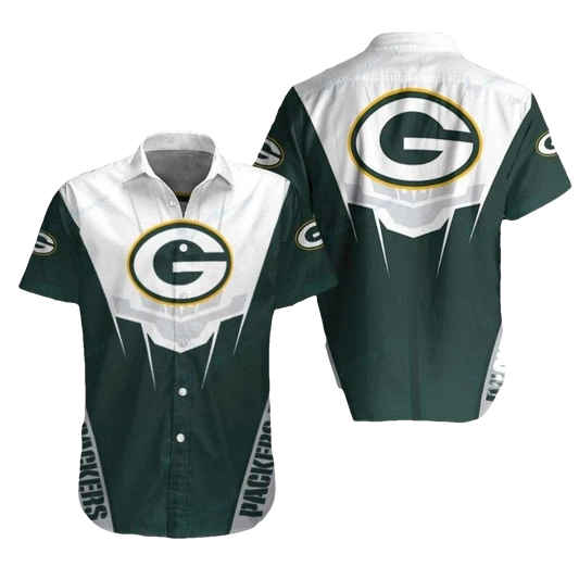Green Bay Packers Geometric White Green Hawaiian Shirt - Moonbestprint