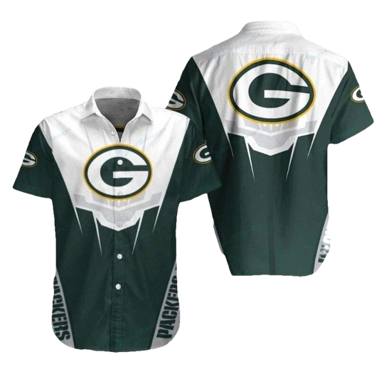 Green Bay Packers Geometric White Green Hawaiian Shirt - Moonbestprint
