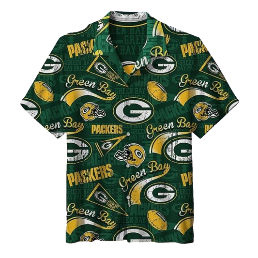 Green Bay Packers Football Theme Logo Retro Hawaiian Shirt - Moonbestprint