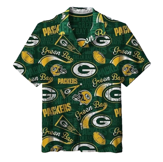 Green Bay Packers Football Theme Logo Retro Hawaiian Shirt - Moonbestprint