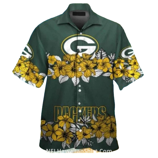 Green Bay Packers Floral Hibiscus Logo Hawaiian Shirt - Moonbestprint