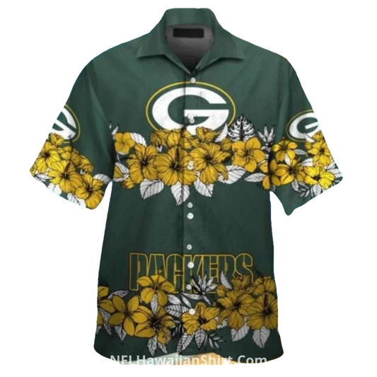 Green Bay Packers Floral Hibiscus Logo Hawaiian Shirt - Moonbestprint