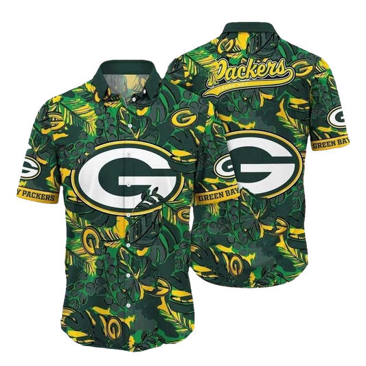 Green Bay Packers Floral Field Yellow Rose Playbook Hawaiian Shirt - Moonbestprint