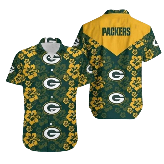 Green Bay Packers Floral Hibiscus Design Hawaiian Shirt - Moonbestprint