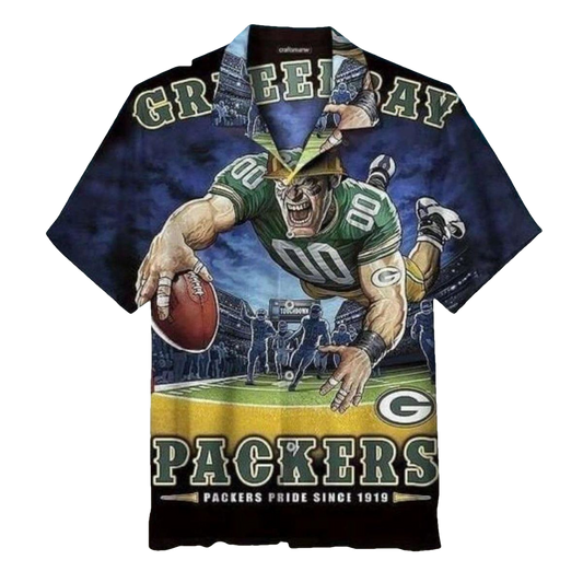 Green Bay Packers Fierce Football Player Mascot Hawaiian Shirt - Moonbestprint