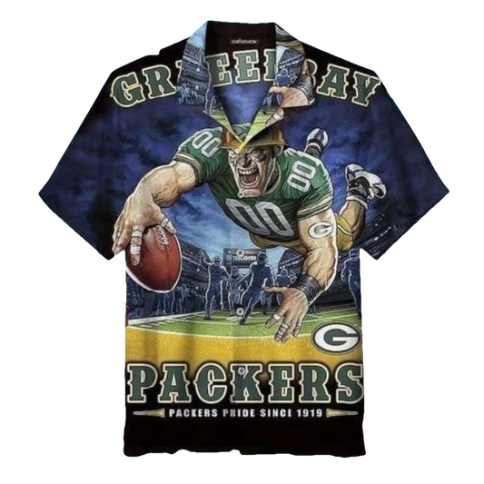 Green Bay Packers Fierce Football Player Mascot Hawaiian Shirt - Moonbestprint