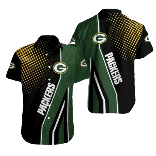 Green Bay Packers Fanatic Fade Black And Yellow Halftone Hawaiian Shirt - Moonbestprint