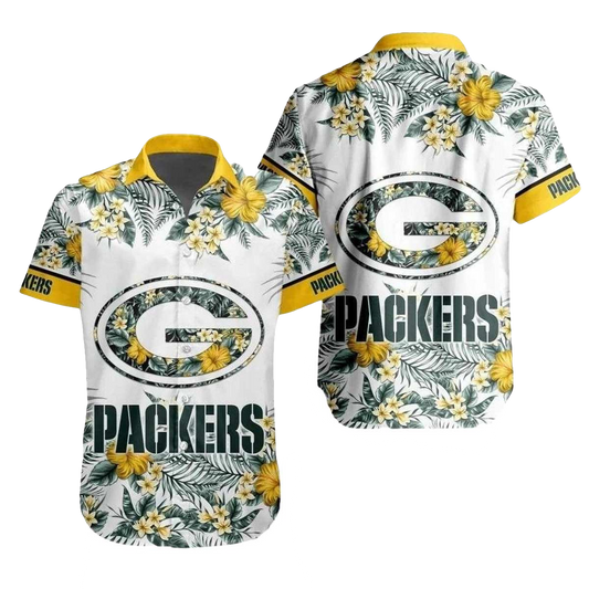 Green Bay Packers Cheerful Hibiscus Hawaiian Shirt - Moonbestprint