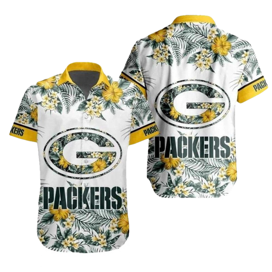 Green Bay Packers Cheerful Hibiscus Hawaiian Shirt - Moonbestprint
