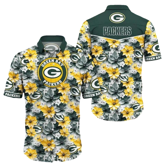 Green Bay Packers Bold Yellow Floral Hawaiian Shirt - Moonbestprint